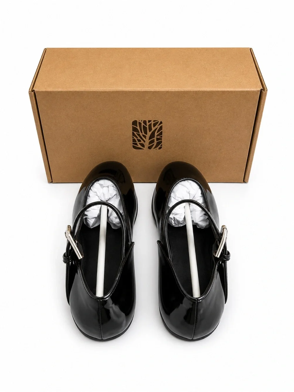Girls Black Patent Mary Jane Flats with Buckle Strap